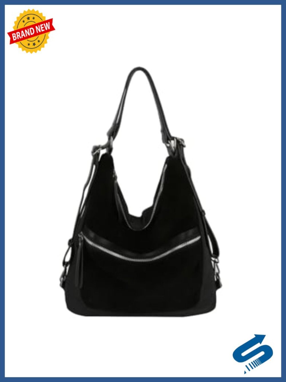 Convertible Shoulder Hobo Backpack Travel Bag Vegan Suede